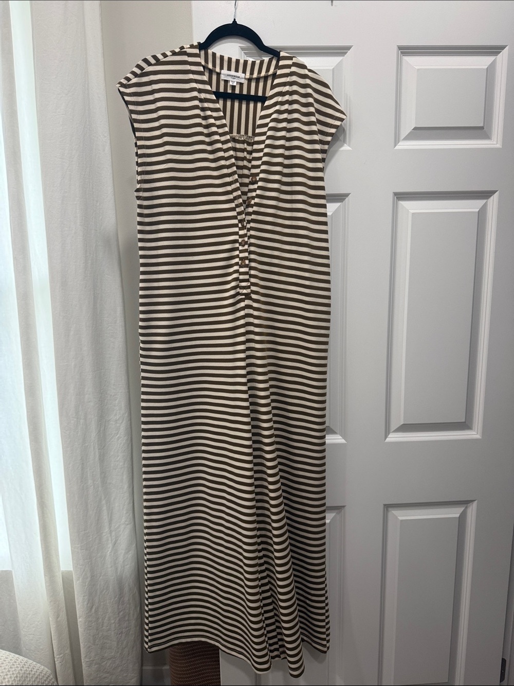 Striped V-Neck Maxi Romper- Beige & White
